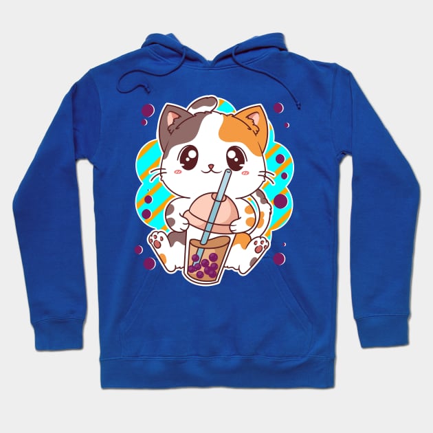 Kawaii Cat Bubble Boba Tea Manga Japanese Hoodie by E